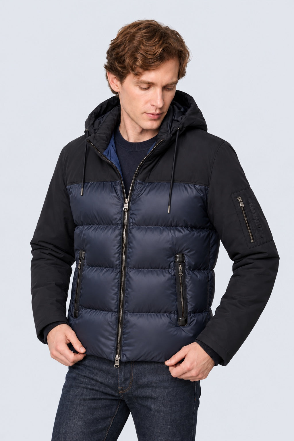 Kapuzenjacke aus Polyester mit Steppoptik in navy combi 1, Ansicht 2
