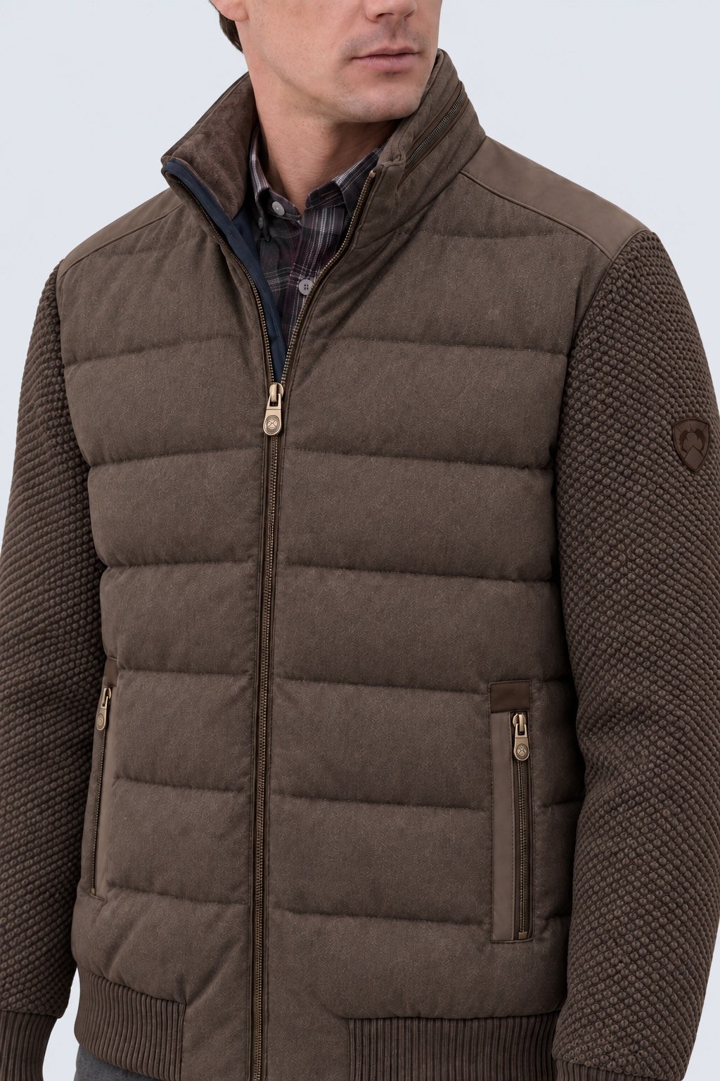 Jacke in Materialmix‑Optik mit Stehkragen in cappuccino mel, Ansicht 3