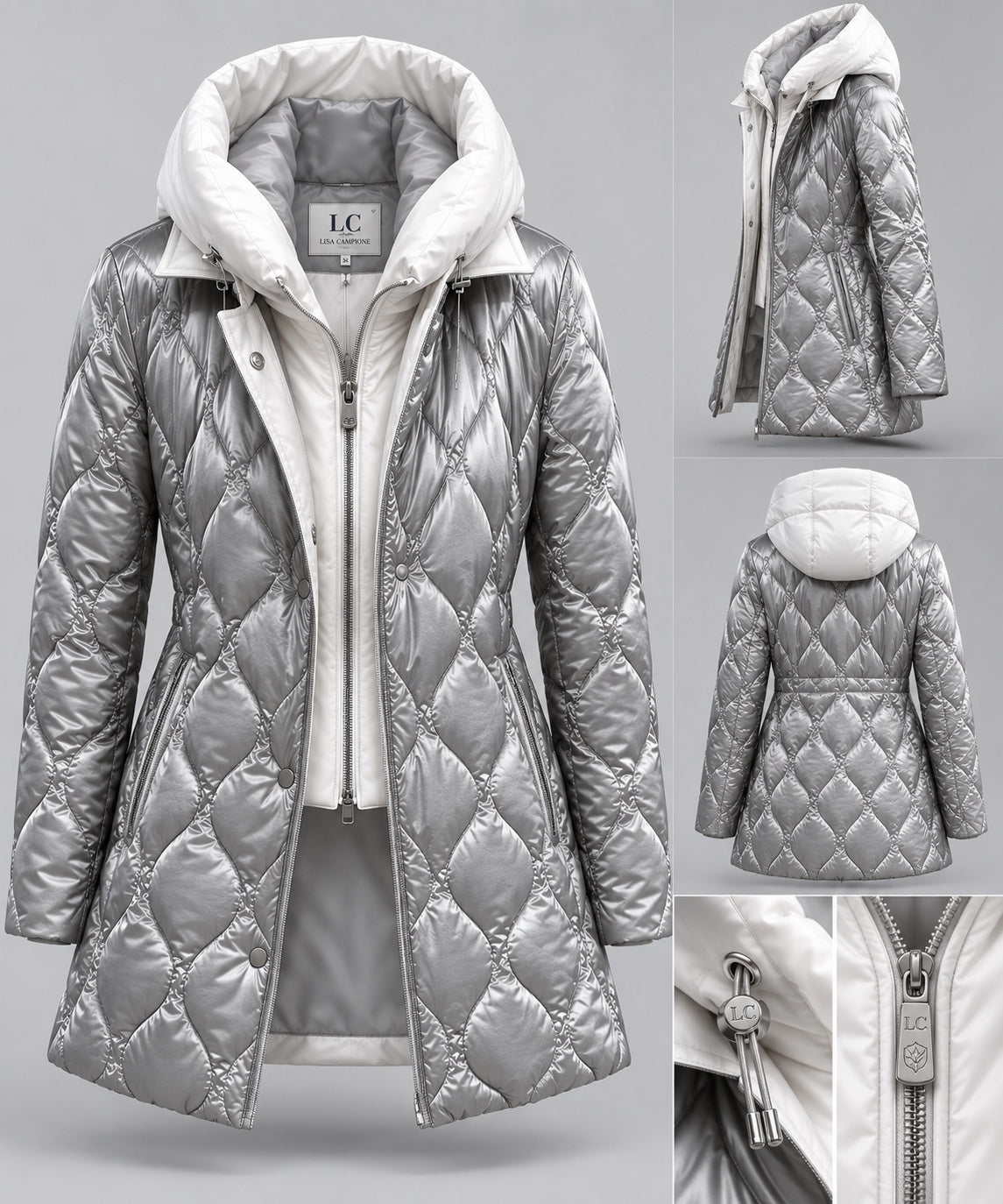 Kapuzenjacke in Steppoptik aus Polyurethan‑Polyamid‑Mix in grey combi 1