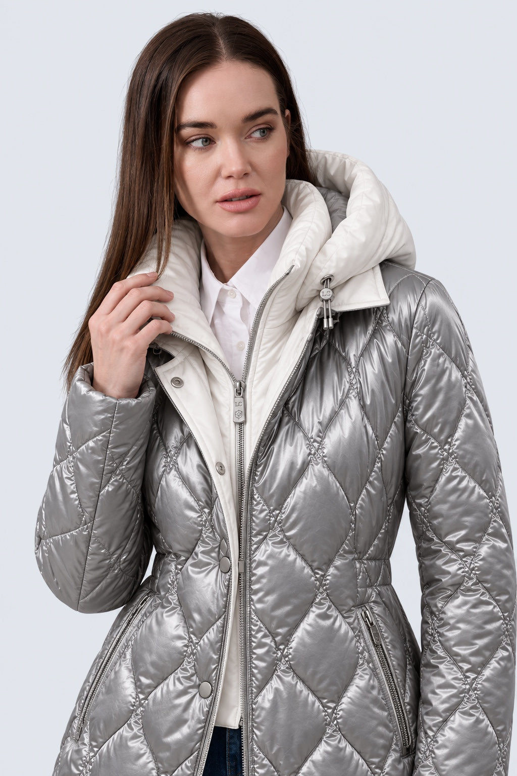 Kapuzenjacke in Steppoptik aus Polyurethan‑Polyamid‑Mix in grey combi 1, Ansicht 3