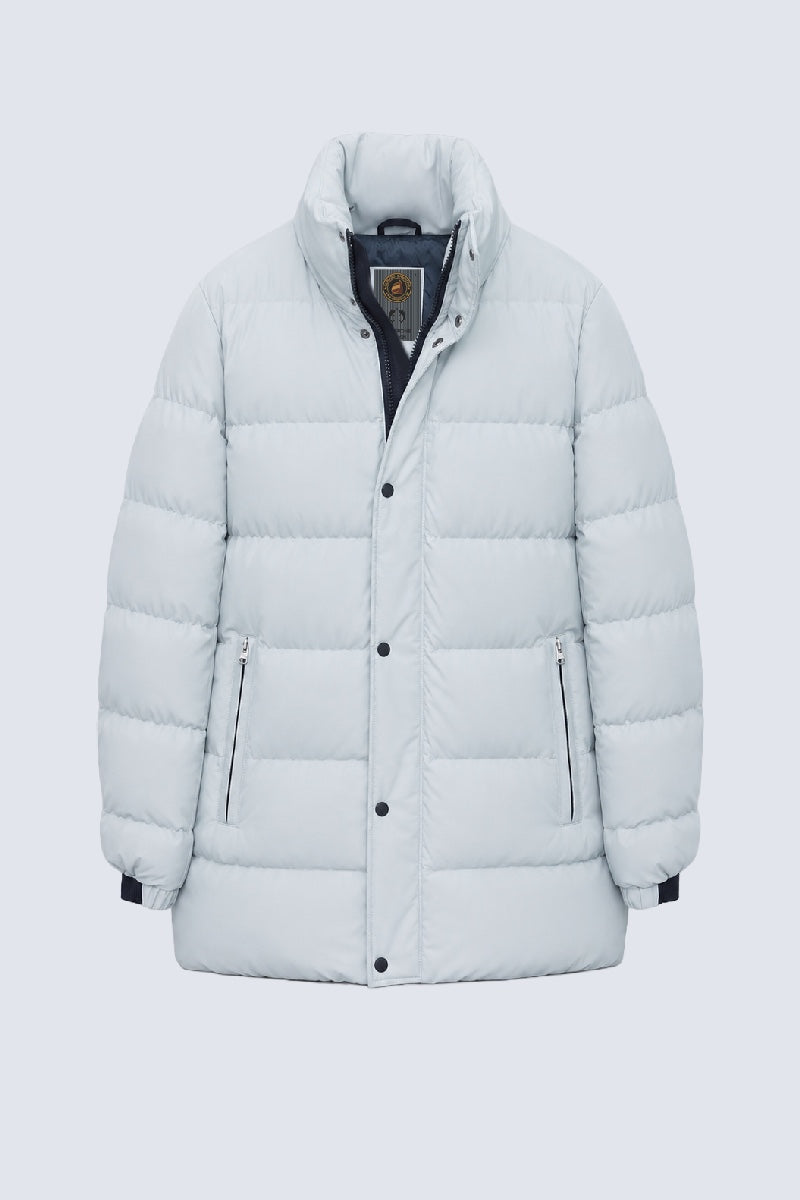 Puffer‑Jacke aus Polyester mit hohem Stehkragen in alu