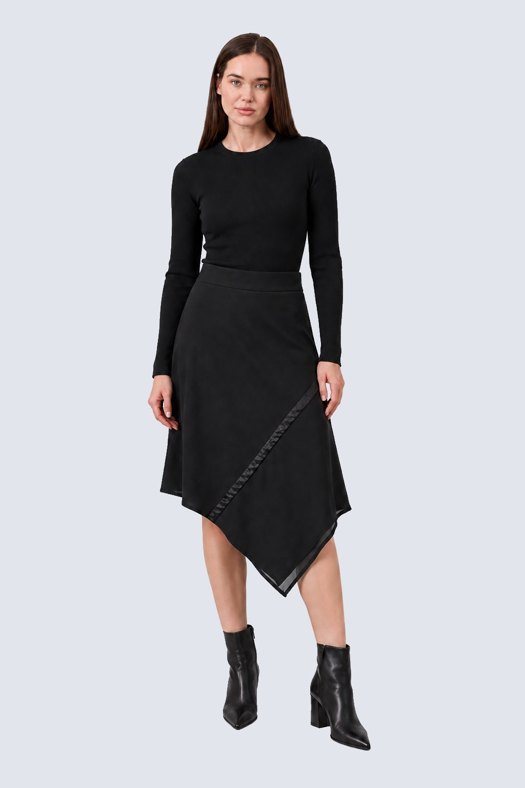 Rock aus Baumwolle mit asymmetrischem Chiffon‑Layer in black