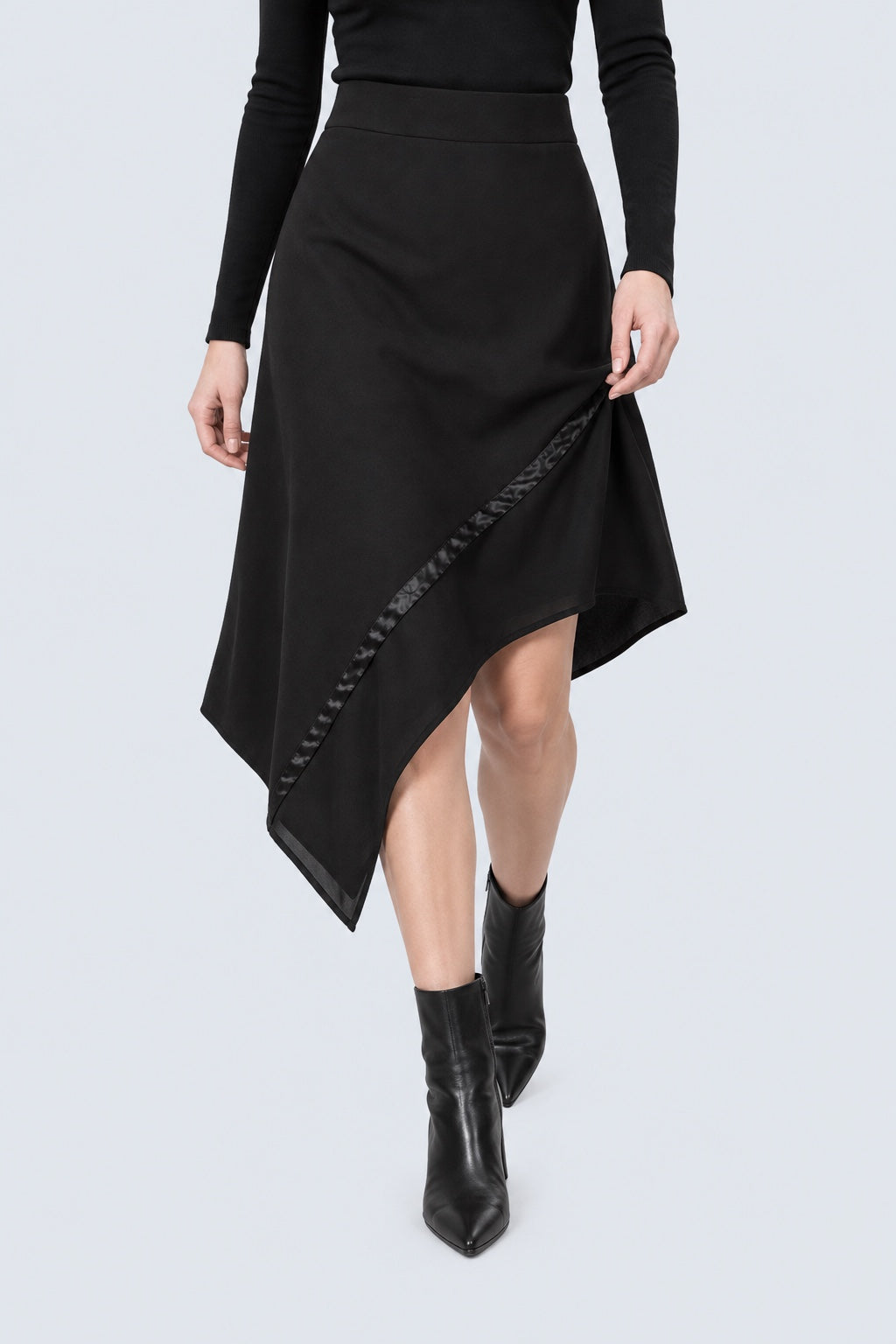 Rock aus Baumwolle mit asymmetrischem Chiffon‑Layer in black, Ansicht 2