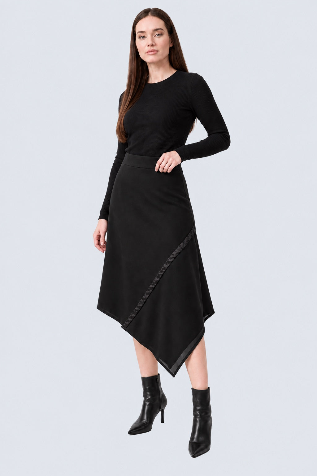 Rock aus Baumwolle mit asymmetrischem Chiffon‑Layer in black, Ansicht 3