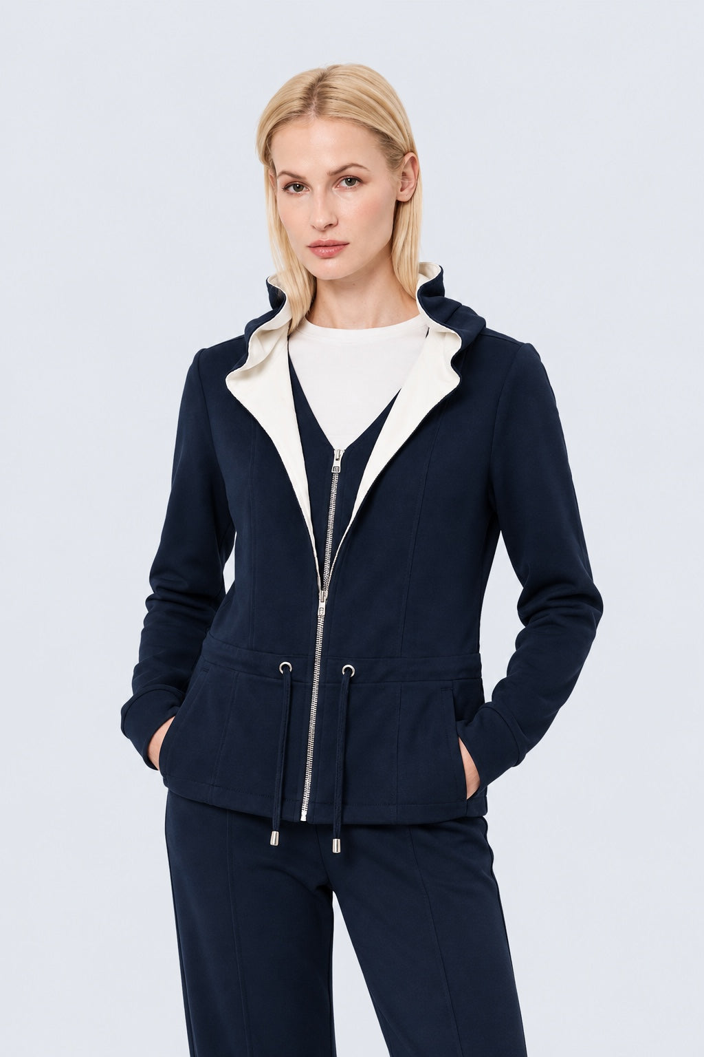 Sweat‑Jacke mit Kapuze aus Baumwolle‑Modal‑Mix in navy combi 1, Ansicht 3