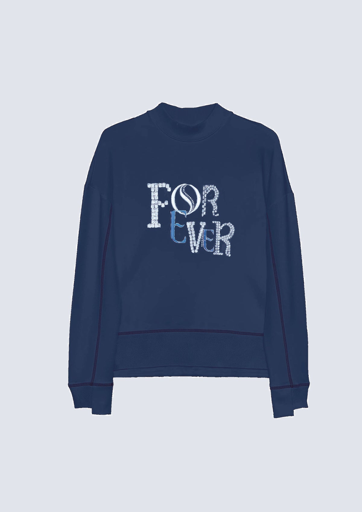 Sweatshirt aus Baumwolle-Modal-Mix mit Strass-Schriftzug und Stehkragen in navy
