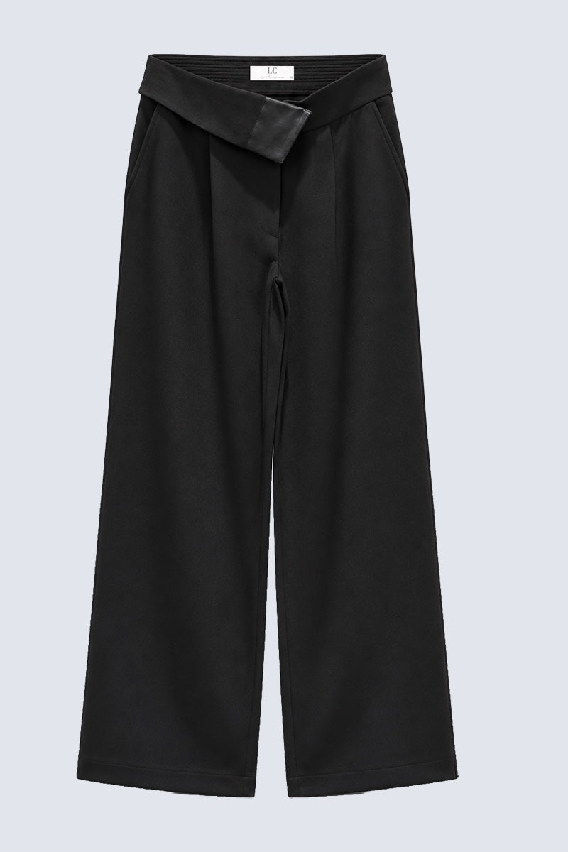 Weit geschnittene Hose mit asymmetrischem Wickelbund in black