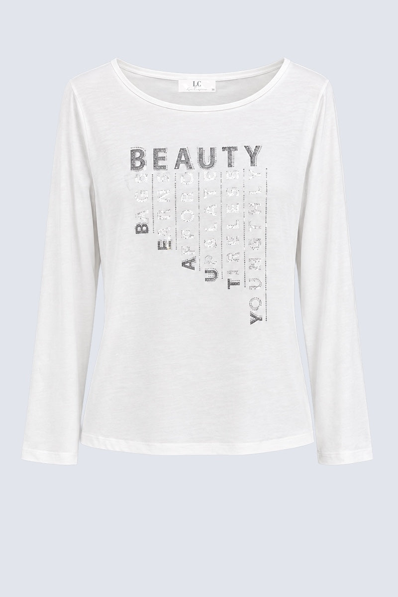 Langarm‑T‑Shirt aus Viskose‑Elasthan mit Statement‑Print in off white