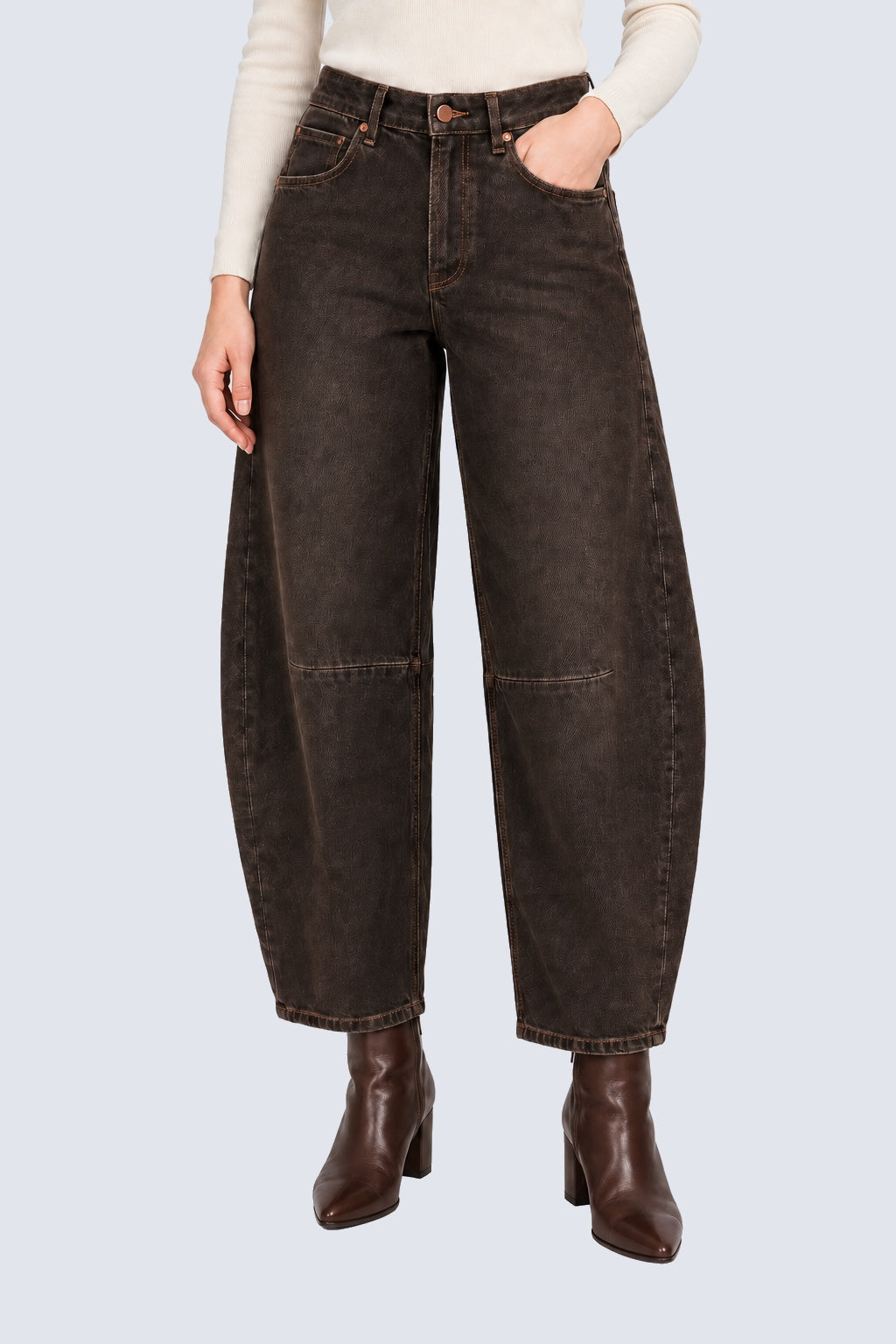 Barrel‑Jeans aus Baumwoll‑Elasthan mit Vintage‑Waschung in brown, Ansicht 2