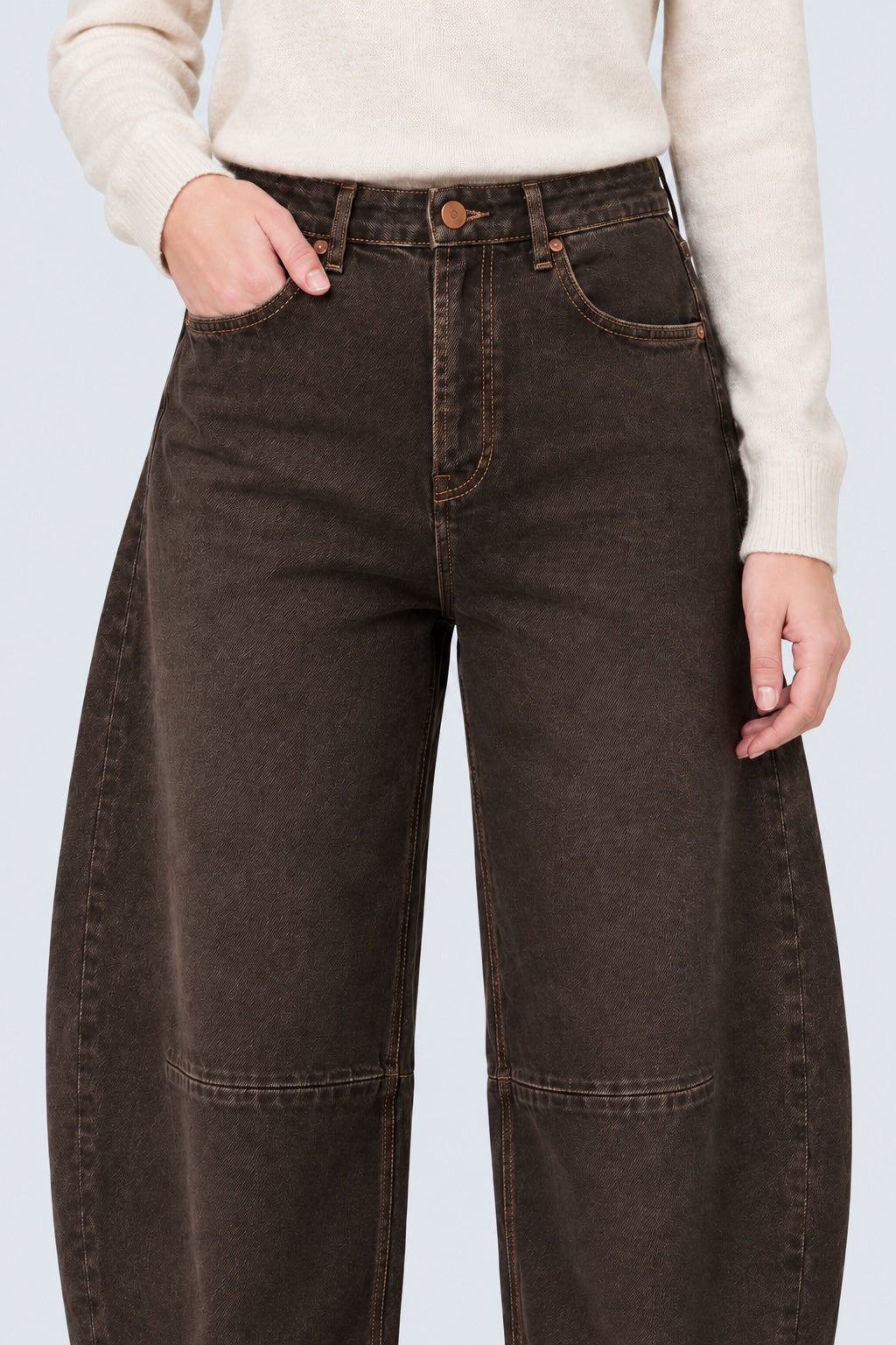 Barrel‑Jeans aus Baumwoll‑Elasthan mit Vintage‑Waschung in brown, Ansicht 3