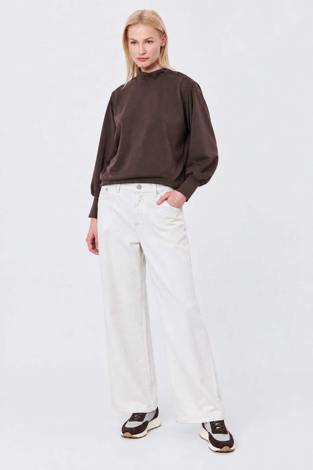 Wide Leg Hose aus Lyocell‑Baumwoll‑Mix in Cordoptik in off white, Ansicht 2