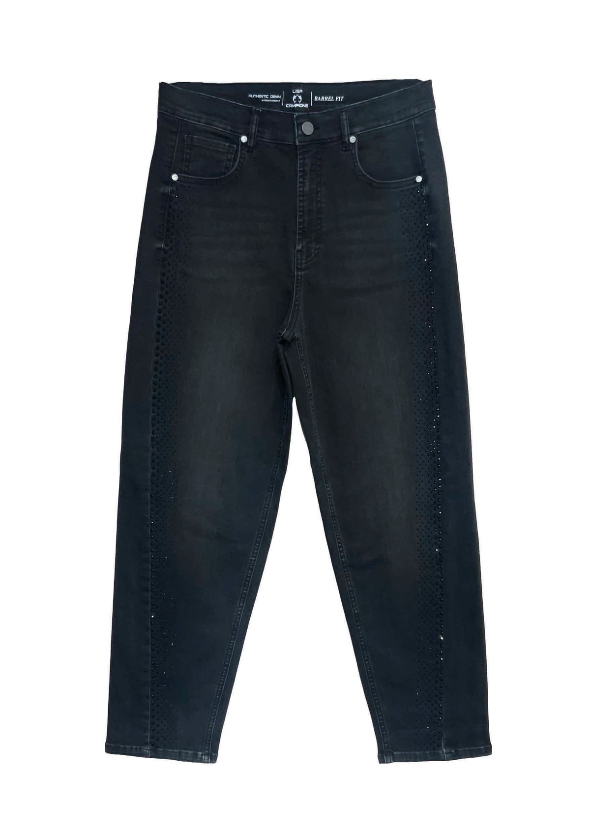 Maya Barrel Jeans aus Baumwoll-Mix mit Strass-Seitenstreifen in black