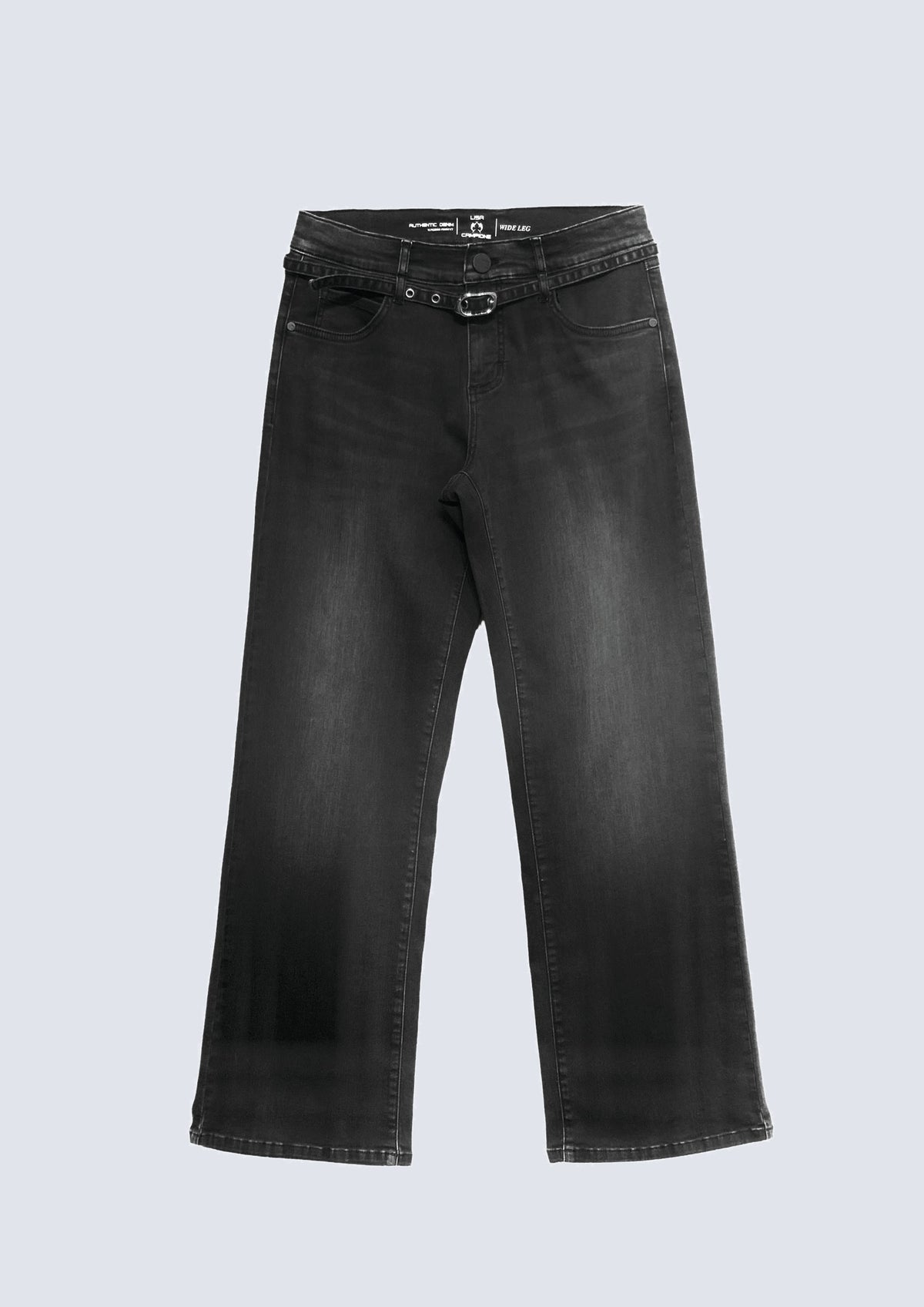 Eve Wide Leg Jeans aus Baumwoll-Mix mit Gürtel in Black Denim in black