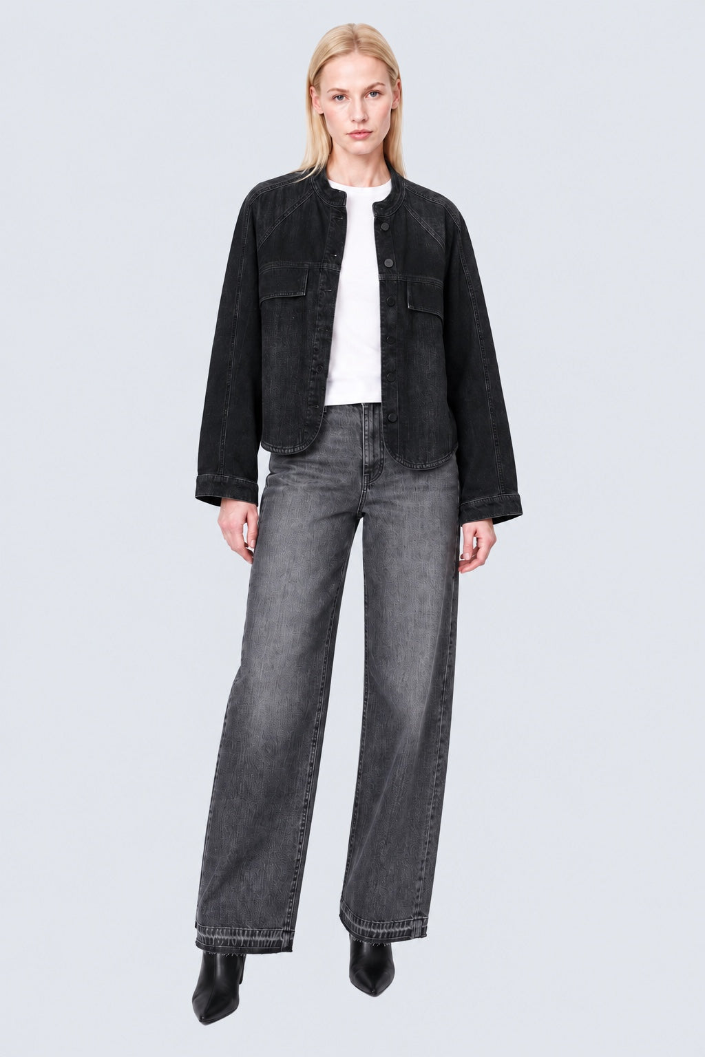Alora Denim‑Jacke aus Baumwolle mit Stehkragen in black