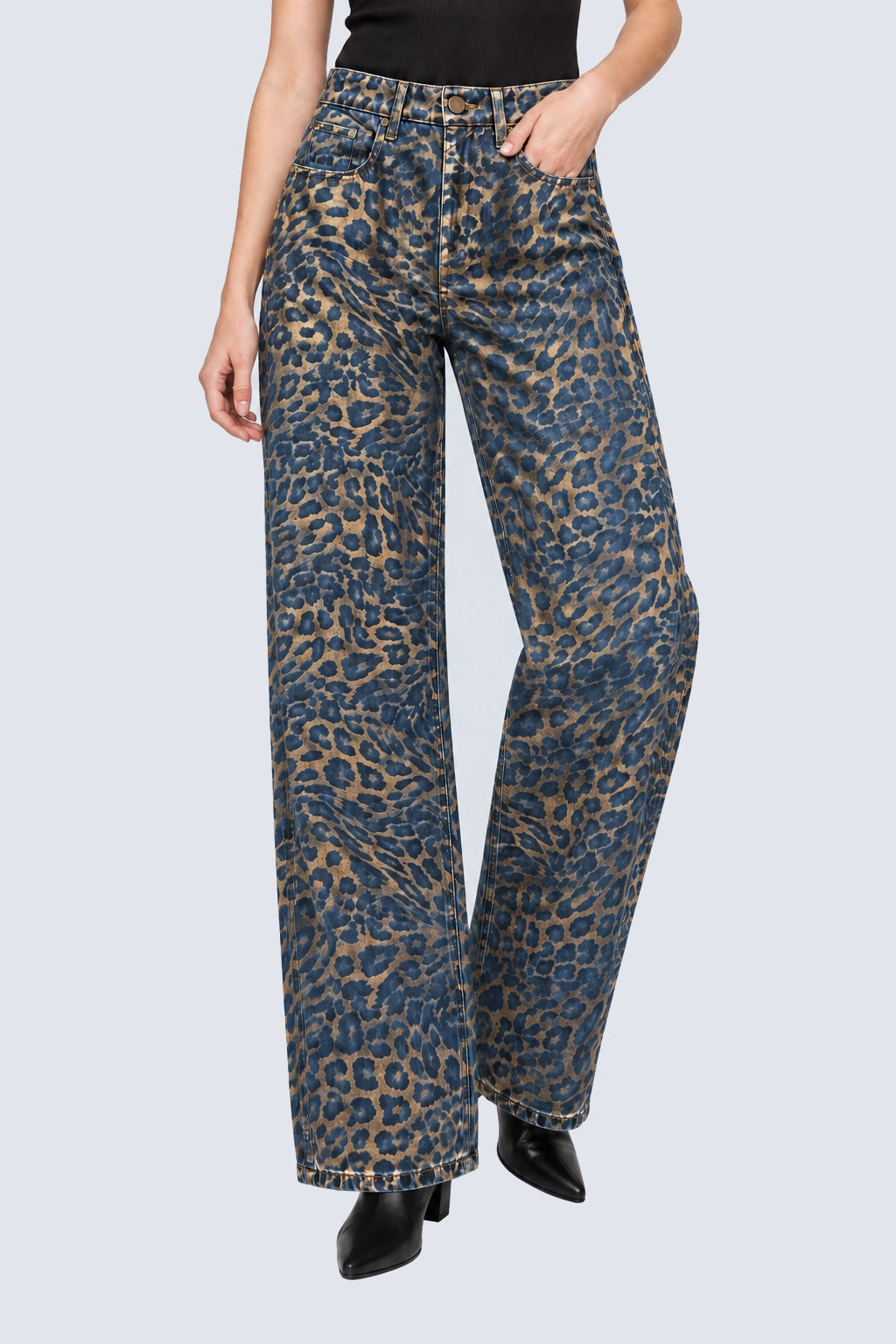 Wide Leg Jeans aus Baumwolle mit Animal‑Print in stylish cat, Ansicht 2