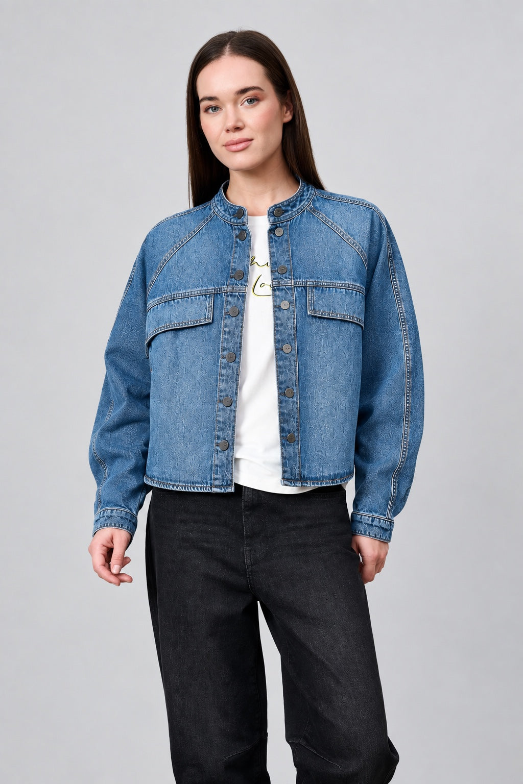 Alora Denim‑Jacke aus Baumwolle mit Stehkragen in denim, Ansicht 2