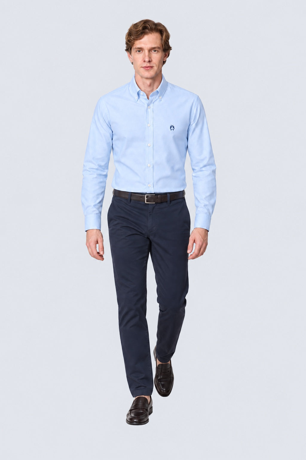 Button‑Down‑Hemd aus Baumwolle‑Lyocell‑Mix in blue oxford
