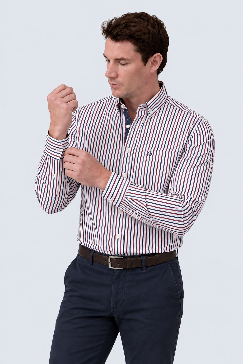 Button‑Down‑Hemd aus Baumwolle mit maritimem Streifenmuster in white stripe 1, Ansicht 2