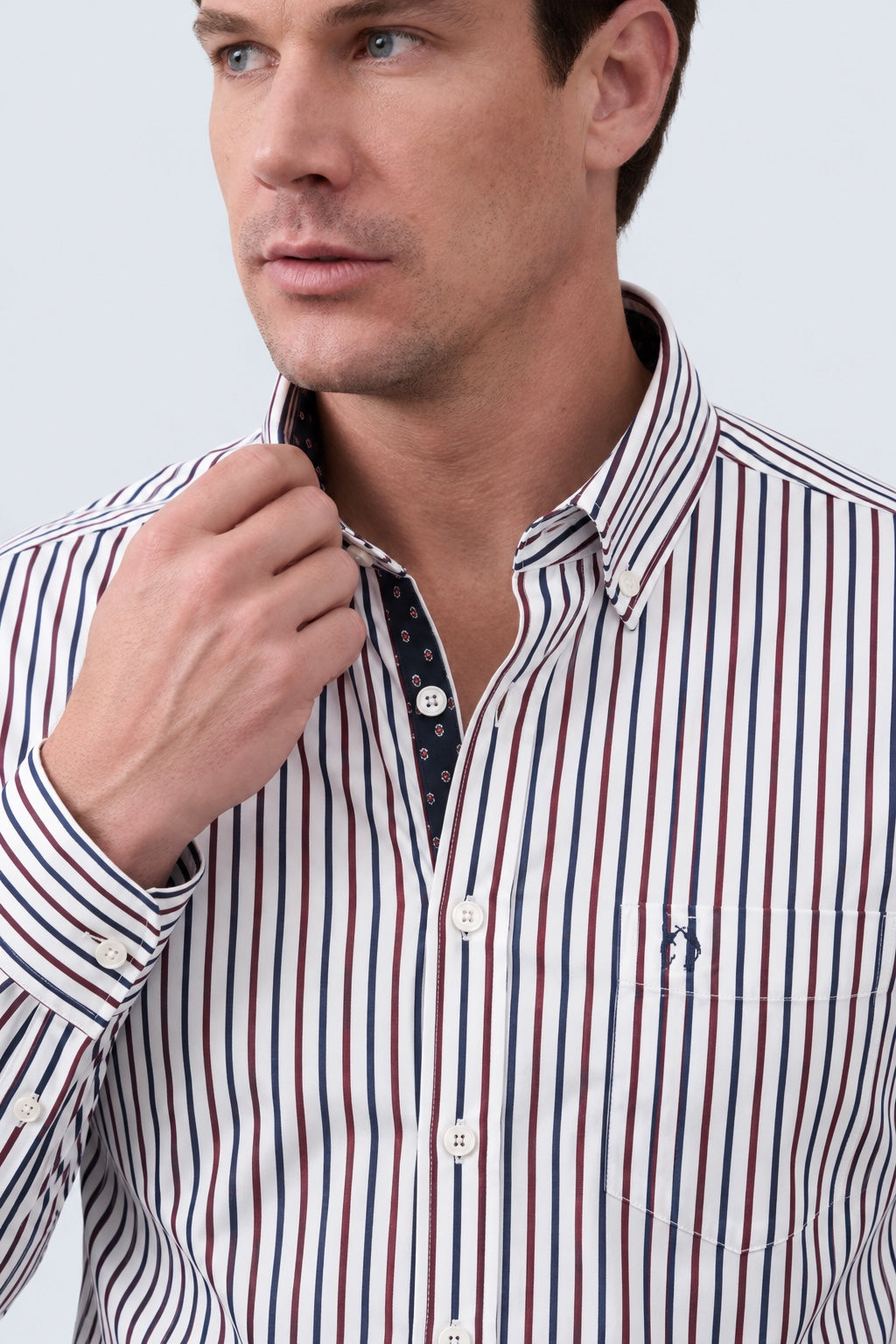 Button‑Down‑Hemd aus Baumwolle mit maritimem Streifenmuster in white stripe 1, Ansicht 3