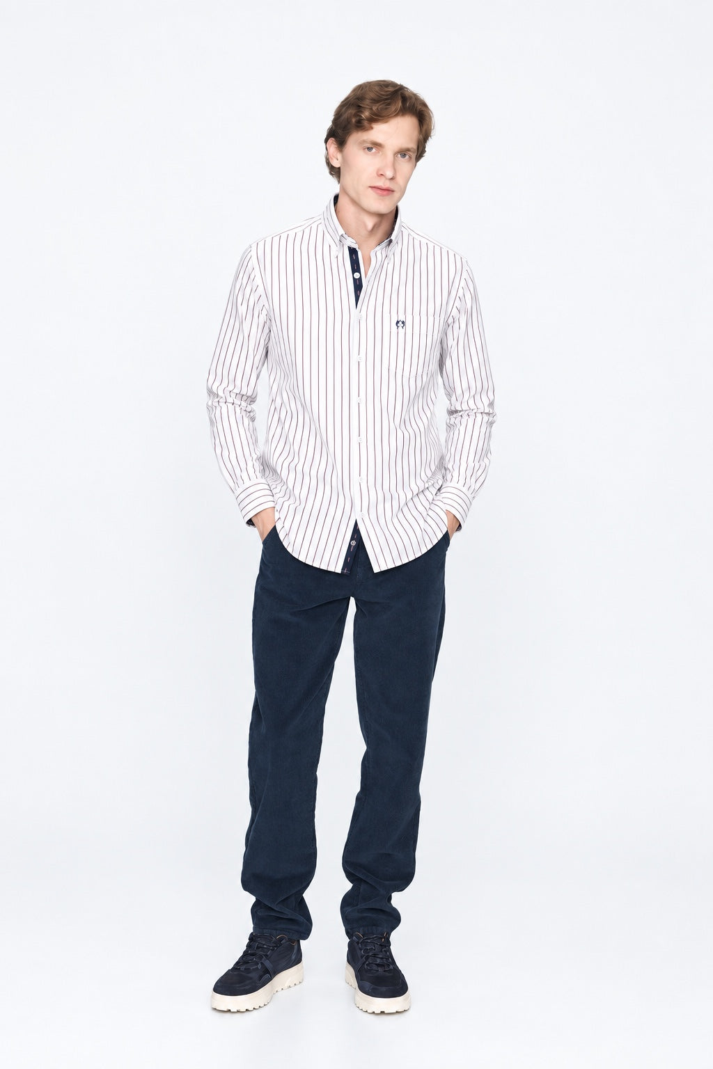 Button-Down-Hemd aus Baumwolle mit Streifenmuster und Kontrastdetails in white stripe 2, Ansicht 2