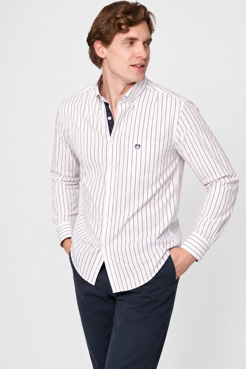 Button-Down-Hemd aus Baumwolle mit Streifenmuster und Kontrastdetails in white stripe 2, Ansicht 3