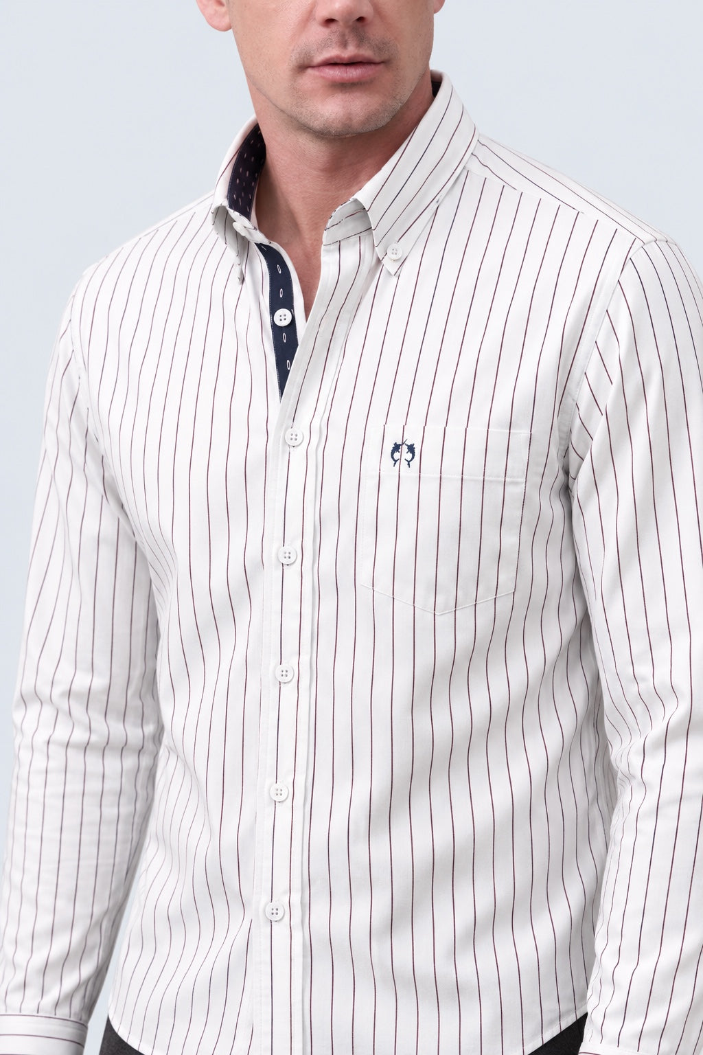 Button‑Down‑Hemd aus Baumwolle mit Karo‑ und Streifenmuster in white stripe 2, Ansicht 3