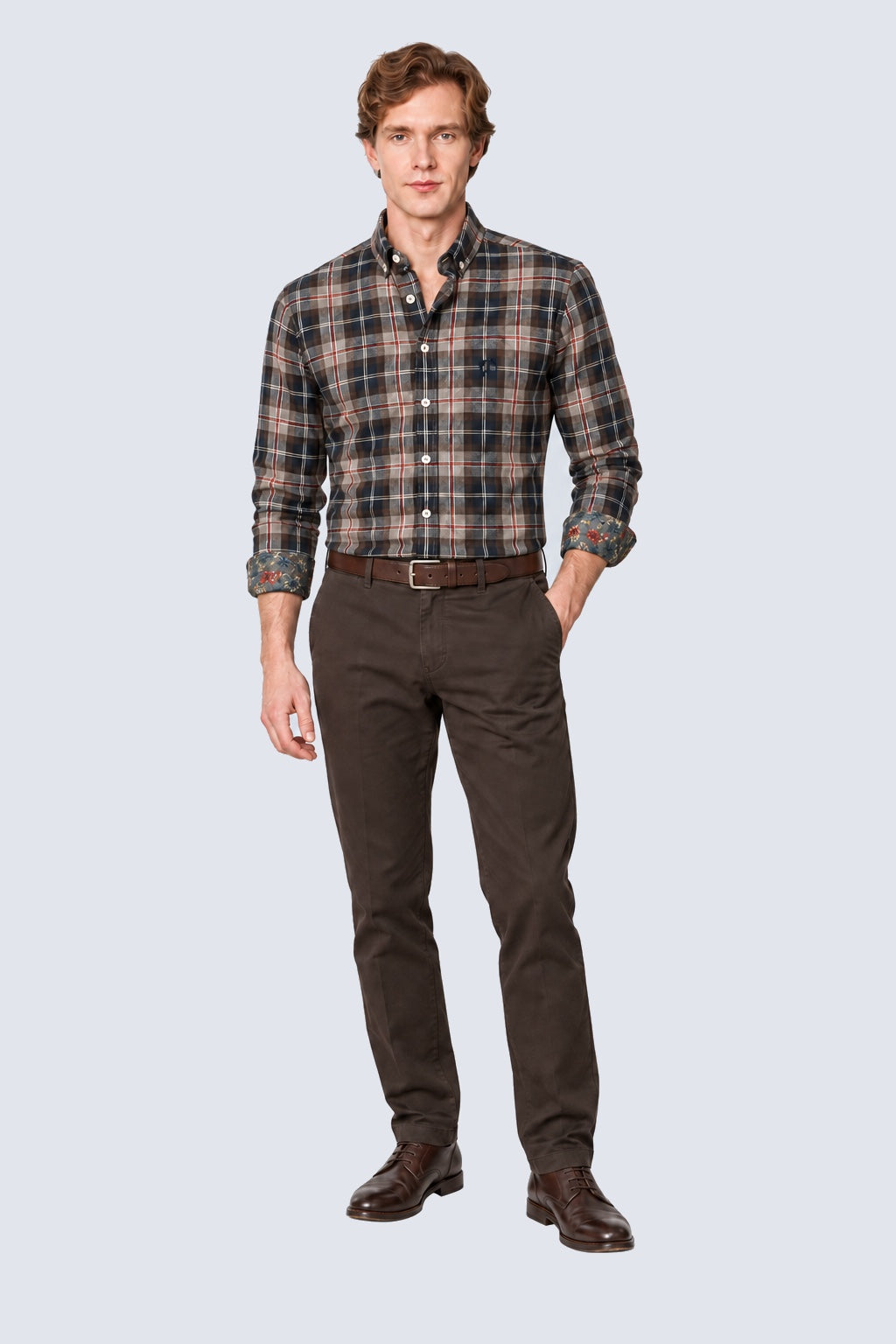 Karohemd aus Baumwolle mit Button‑down‑Kragen und Kontrastdetails, Modern Fit in navy check 4