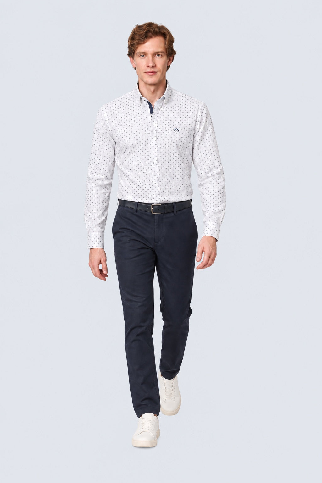 Button‑Down‑Hemd aus Baumwolle mit Mikro‑Allover‑Print in white print 1