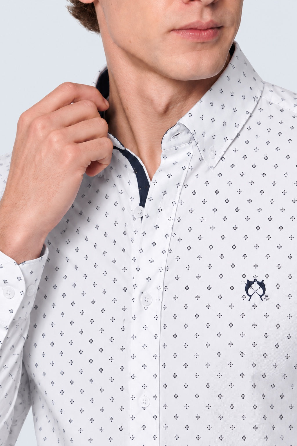 Button‑Down‑Hemd aus Baumwolle mit Mikro‑Allover‑Print in white print 1, Ansicht 3