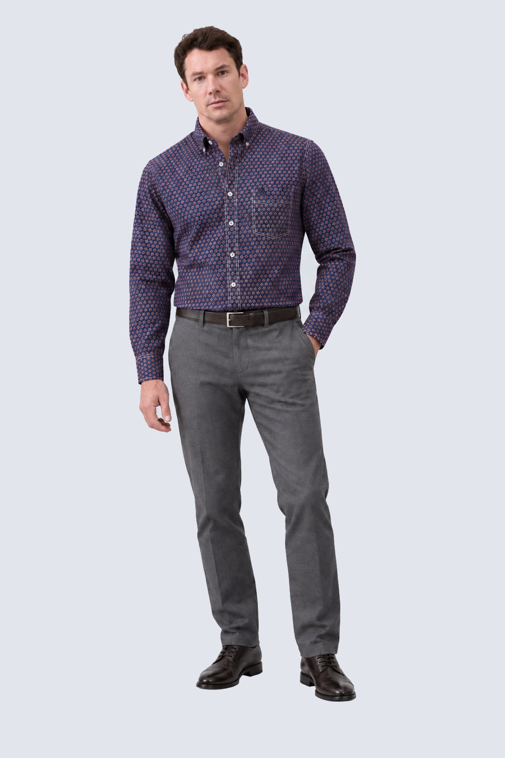 Button‑Down‑Hemd aus Baumwolle mit Mikro‑Allover‑Print in navy print 2