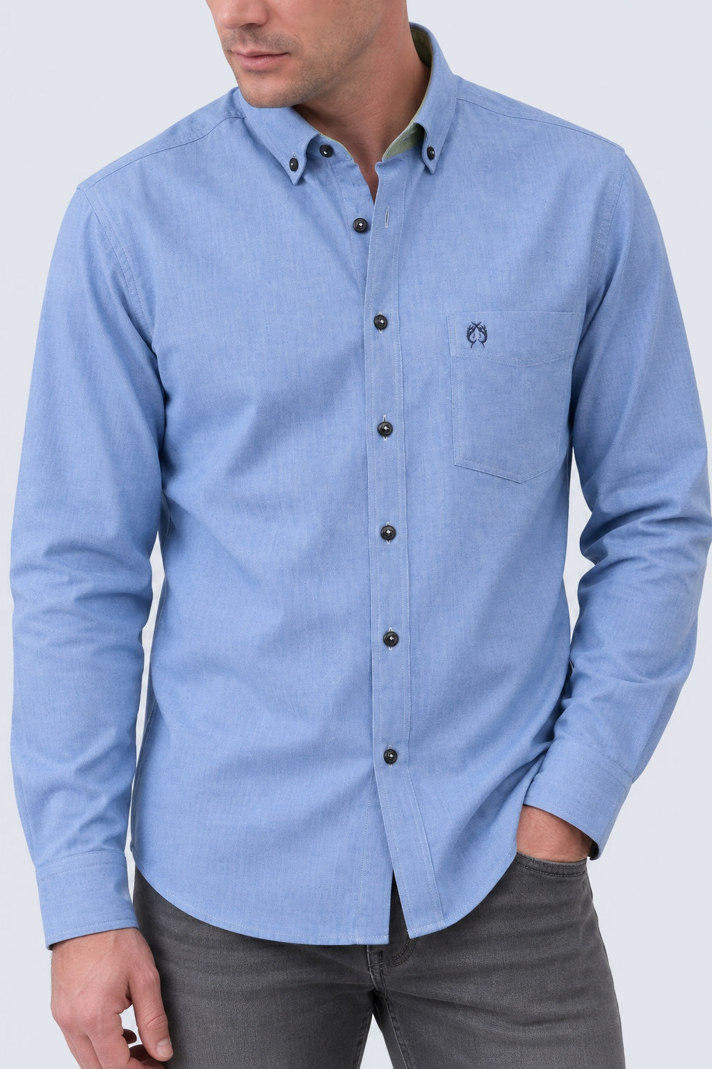 Button-Down-Hemd aus Oxford-Baumwolle mit Brusttasche in navy oxford, Ansicht 3
