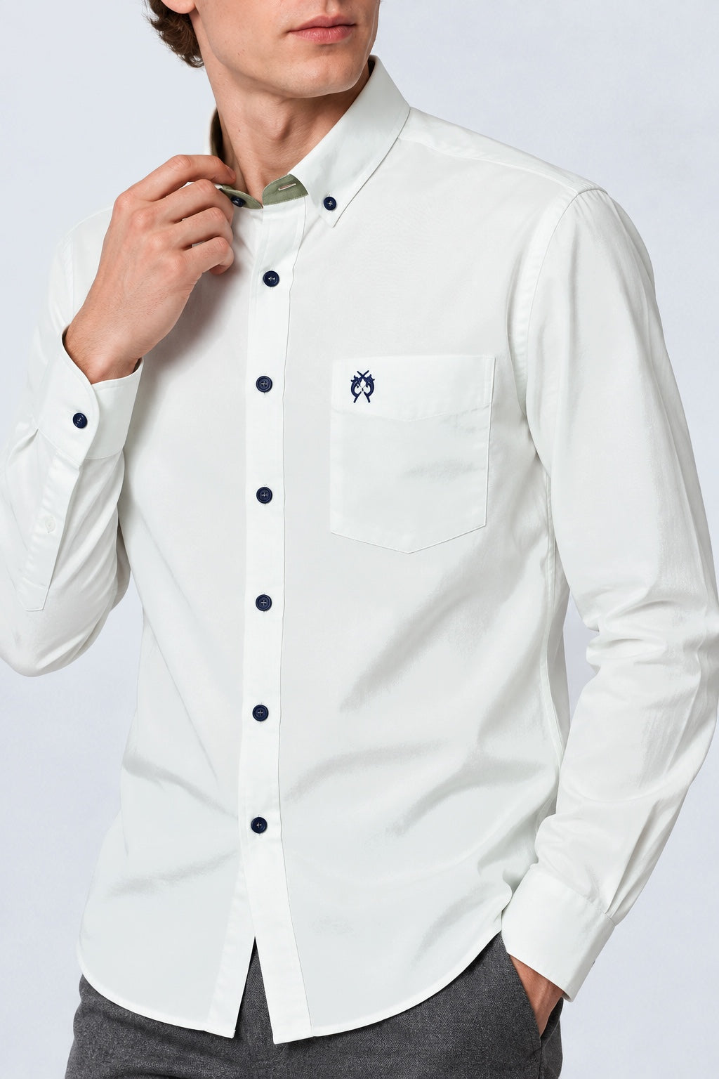 Button‑Down‑Hemd aus Baumwolle in Denim‑Optik in white oxford, Ansicht 3