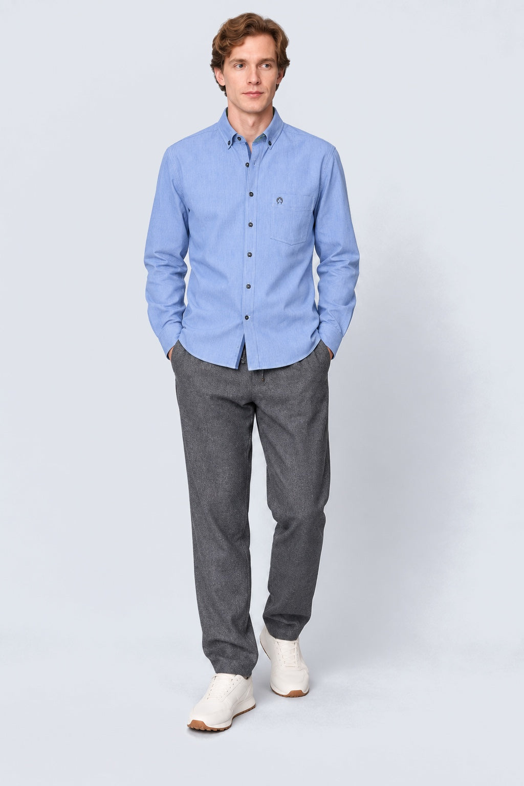 Button‑Down‑Hemd aus Baumwolle in Denim‑Optik in navy oxford