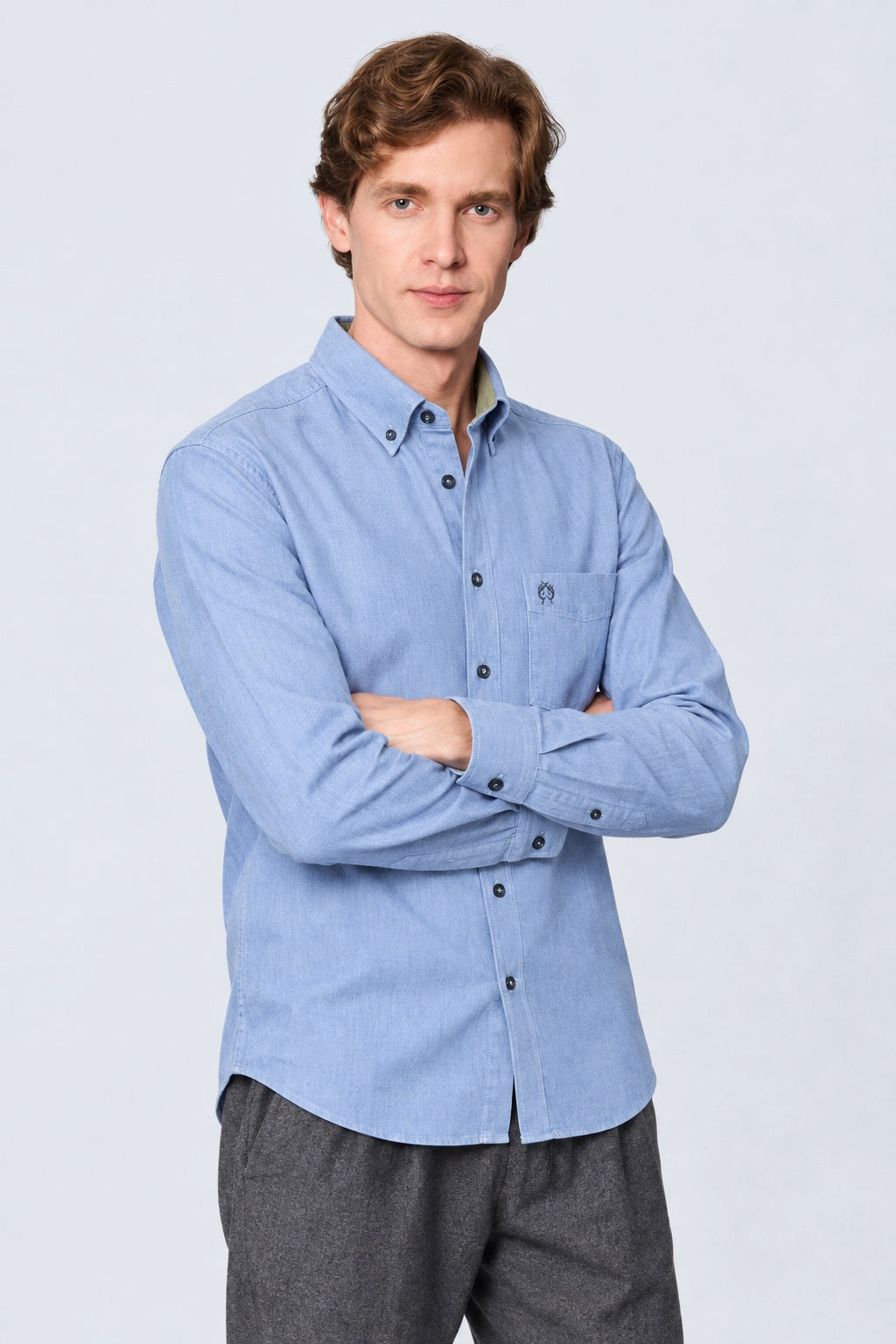 Button‑Down‑Hemd aus Baumwolle in Denim‑Optik in navy oxford, Ansicht 2