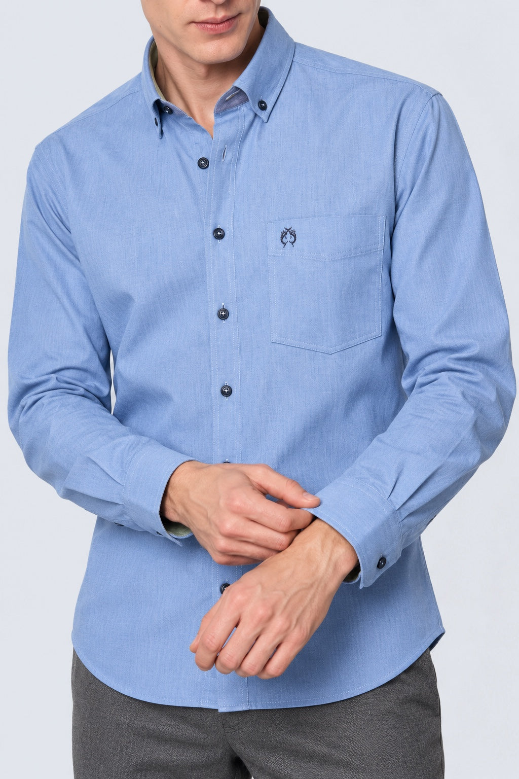Button‑Down‑Hemd aus Baumwolle in Denim‑Optik in navy oxford, Ansicht 3