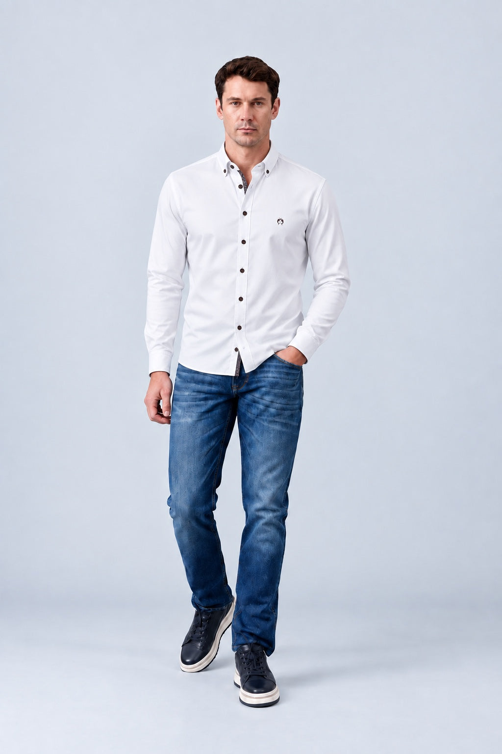 Button‑Down‑Hemd aus Baumwoll‑Stretch‑Mix in white, Ansicht 2