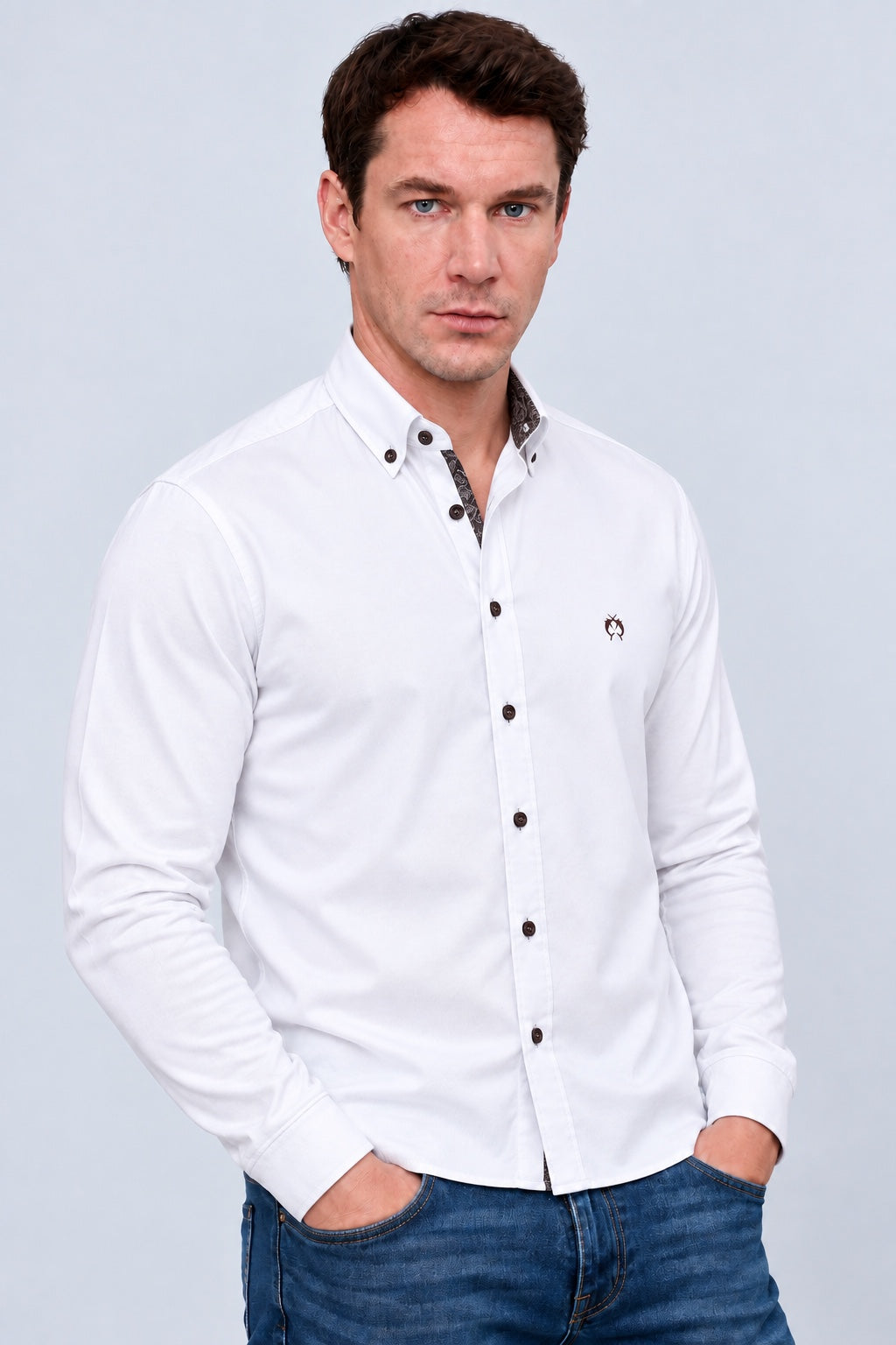 Button‑Down‑Hemd aus Baumwoll‑Stretch‑Mix in white, Ansicht 3