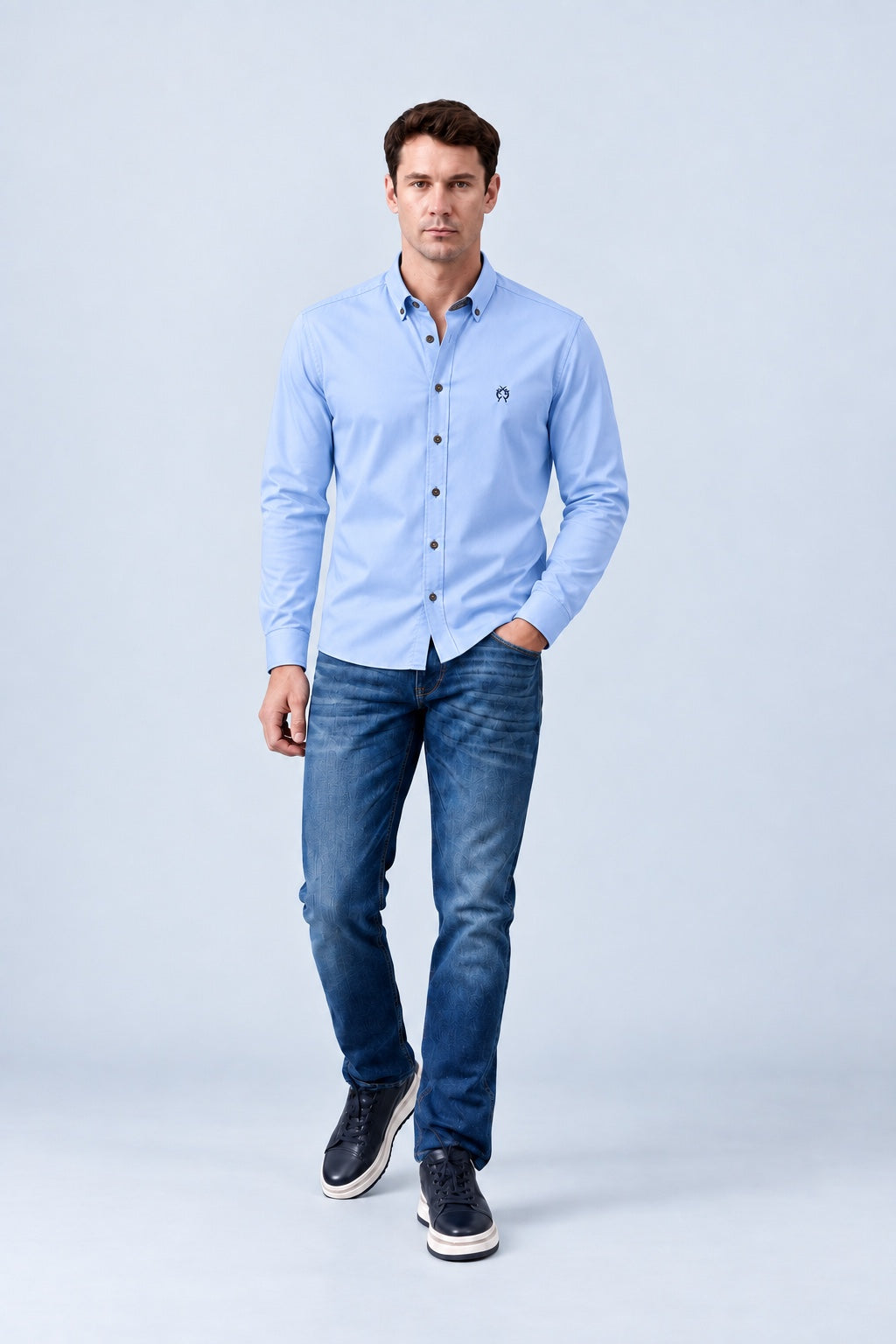 Button‑Down‑Hemd aus Baumwoll‑Stretch‑Mix in blue, Ansicht 2