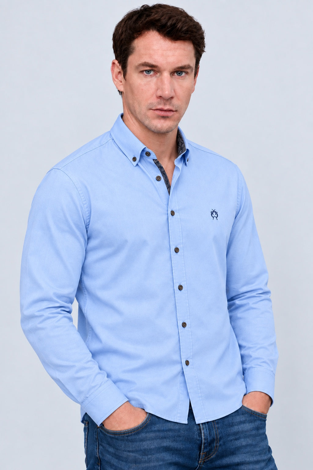 Button‑Down‑Hemd aus Baumwoll‑Stretch‑Mix in blue, Ansicht 3