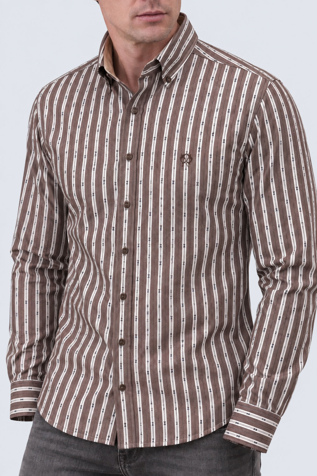Streifenhemd aus Baumwolle mit Minimal-Muster, Modern Fit in brown print 1, Ansicht 3