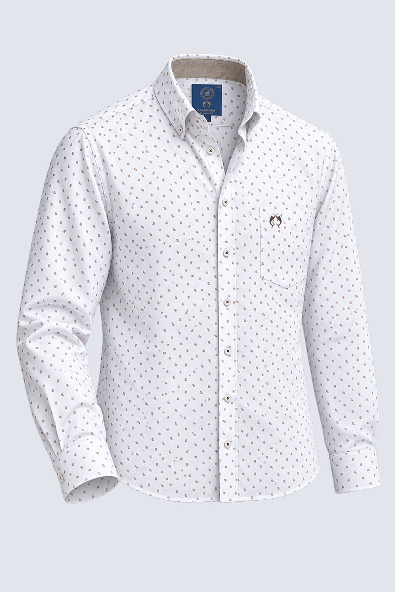 Button‑Down‑Hemd aus Baumwolle mit Mikro‑Allover‑Print in brown print 2