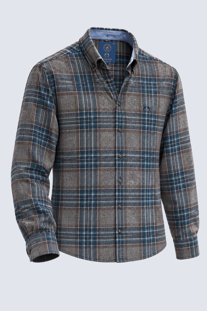 Button‑Down‑Hemd aus Baumwolle mit Karomuster in brown check 1