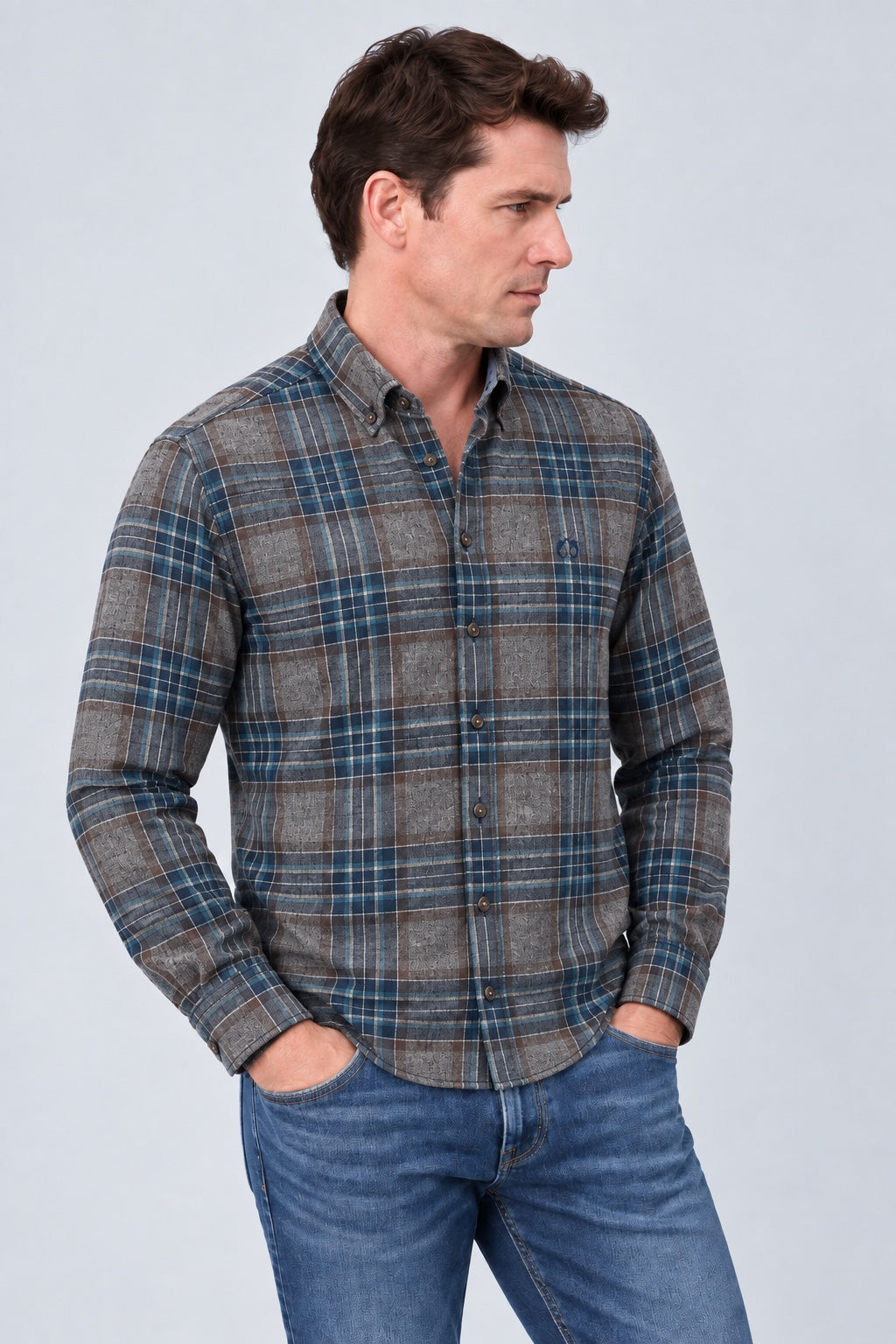 Button‑Down‑Hemd aus Baumwolle mit Karomuster in brown check 1