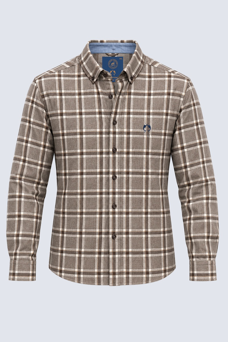 Flanellhemd im Karo-Design mit Button-down-Kragen, Modern Fit in camel check 1