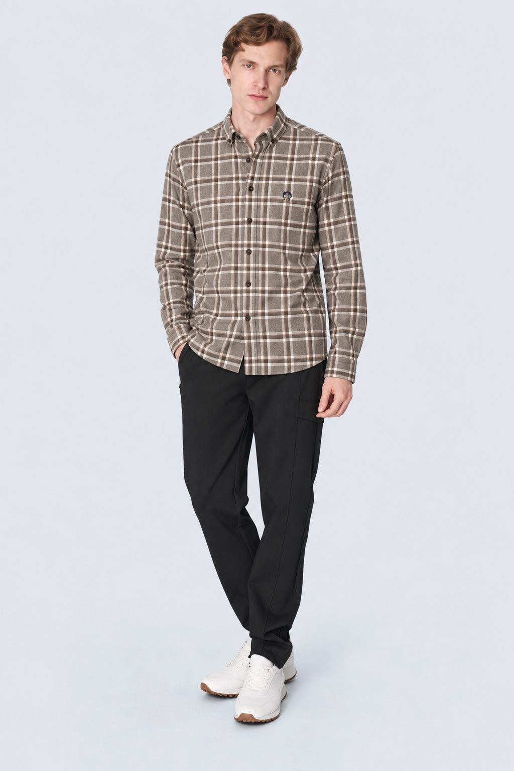 Flanellhemd im Karo-Design mit Button-down-Kragen, Modern Fit in camel check 1