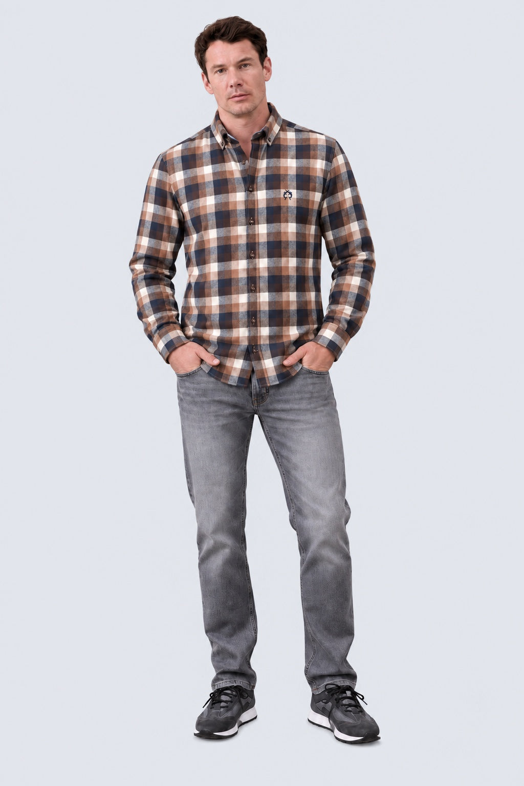 Button‑Down‑Hemd aus Baumwoll‑Mix mit Karomuster in navy check 1