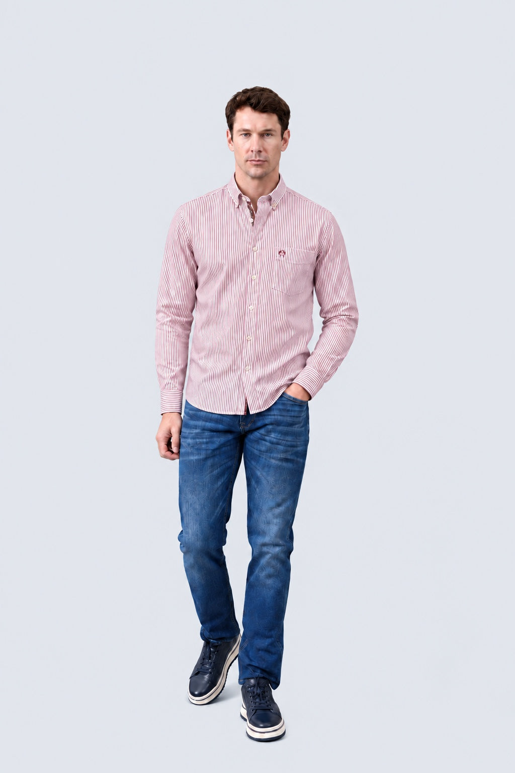 Button‑Down‑Hemd mit Streifenmuster aus Baumwoll‑Polyester‑Mix in bordo stripe 1