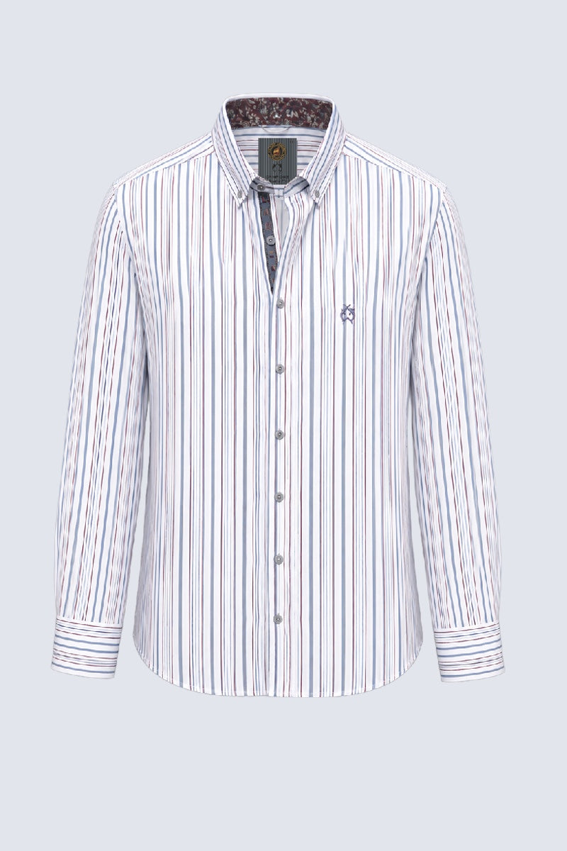 Button‑Down‑Hemd mit Streifenmuster aus Baumwolle in bordo stripe 2