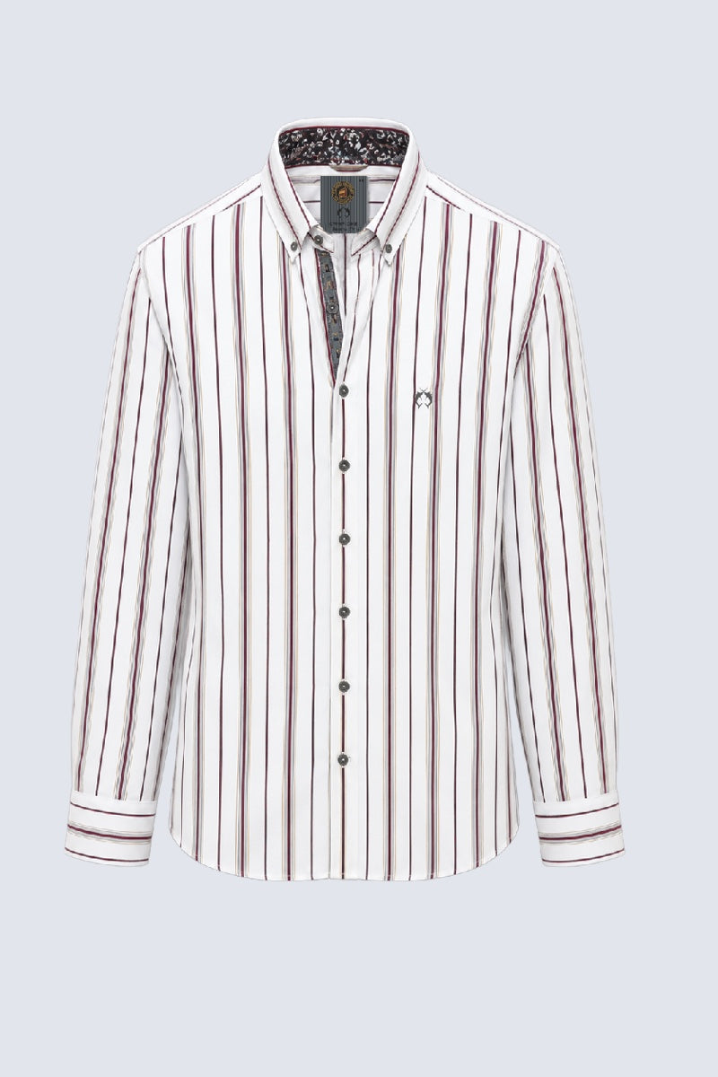 Button‑Down‑Hemd mit Streifenmuster aus Baumwolle in bordo stripe 3