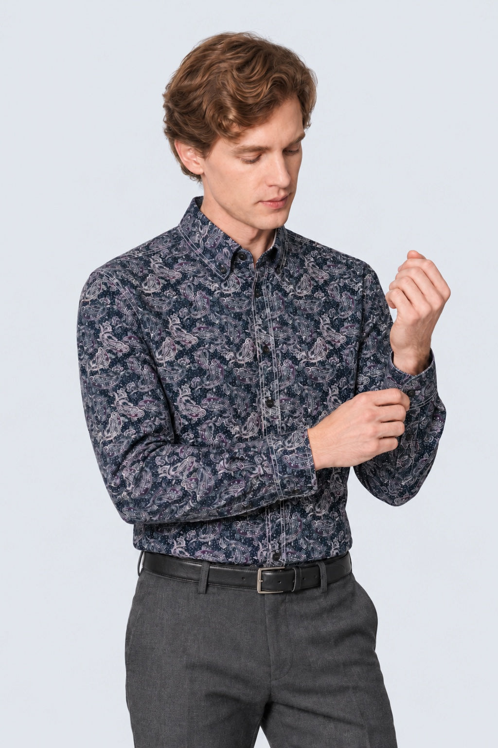 Button‑Down‑Hemd aus Baumwolle mit Paisley‑Print in grey print 1, Ansicht 2